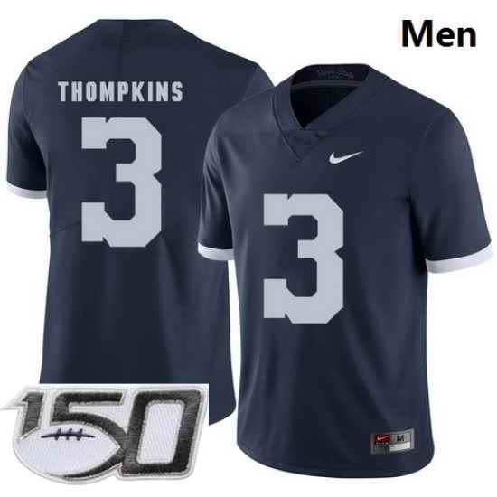 Men Penn State Nittany Lions 3 DeAndre Thompkins Navy College Football Stitched 150TH Patch Jersey II
